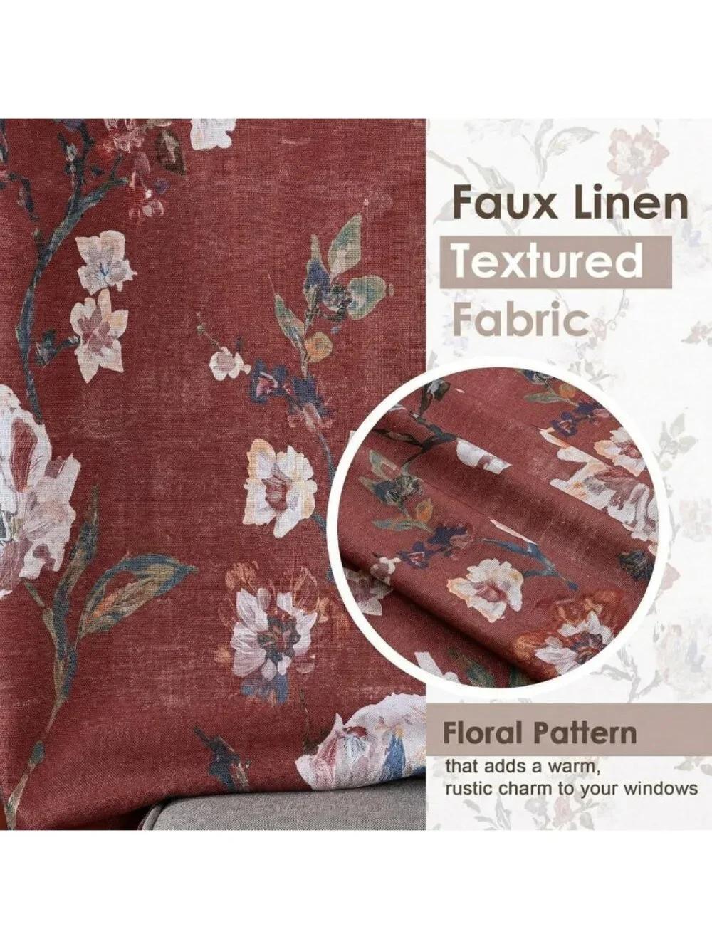 Elegant Floral Linen Curtains - 84